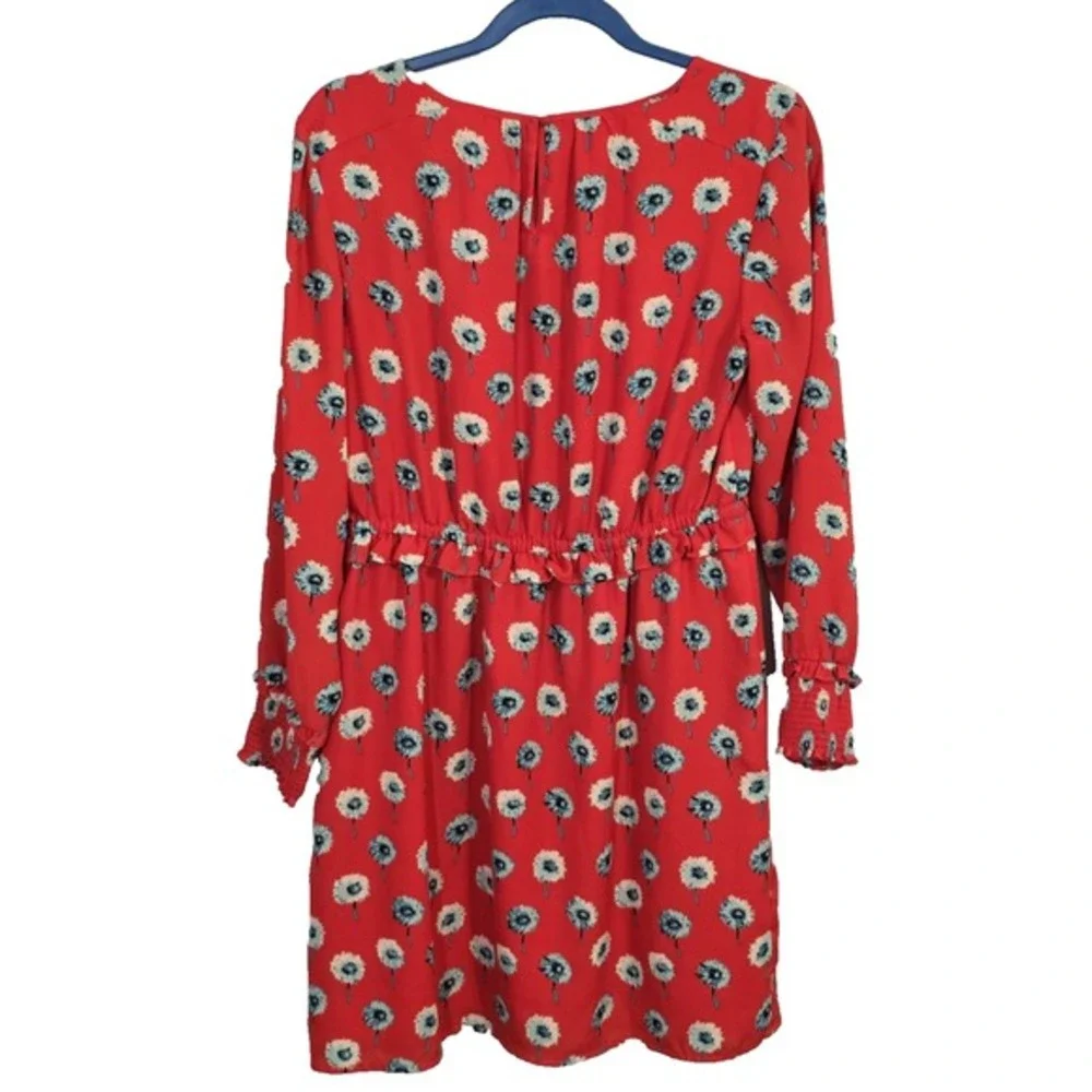 J. Crew Women's Dandelion Print Long Sleeve Dress Ruffle Elastic Cuff‎ Size 8